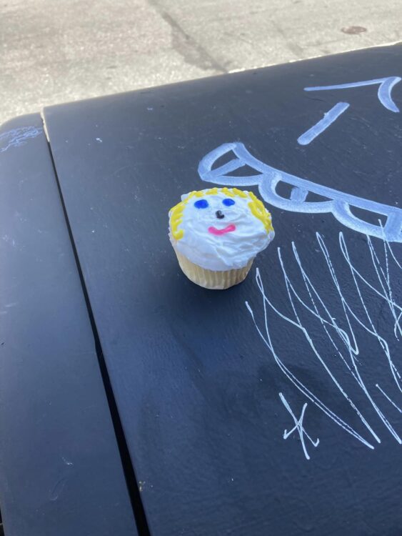 Cupcakes used in film. They were too sweet to eat, so there was a happy pigeon in front of the Arts Bank when we wrapped.